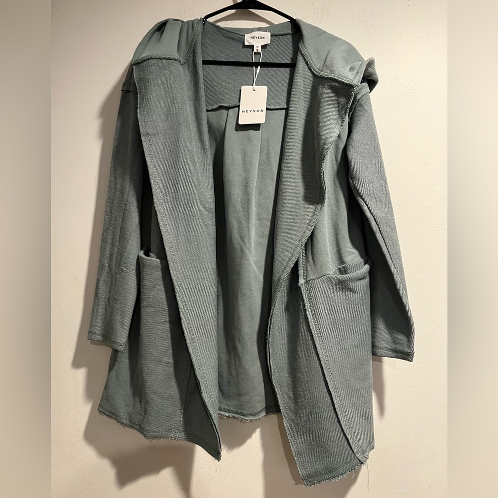 HEYSON Please Proceed open front cardigan sage green